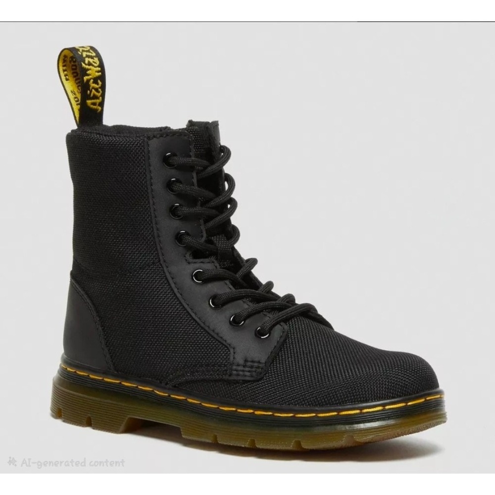 Dr. Martens Unisex Junior Combs Black Poly Casual Lace Up Combat Boots Size 2